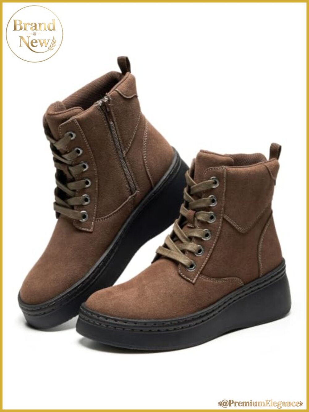 Genuine Leather Platform Ankle Boots Women Combat Boots Inside Zip Ankle